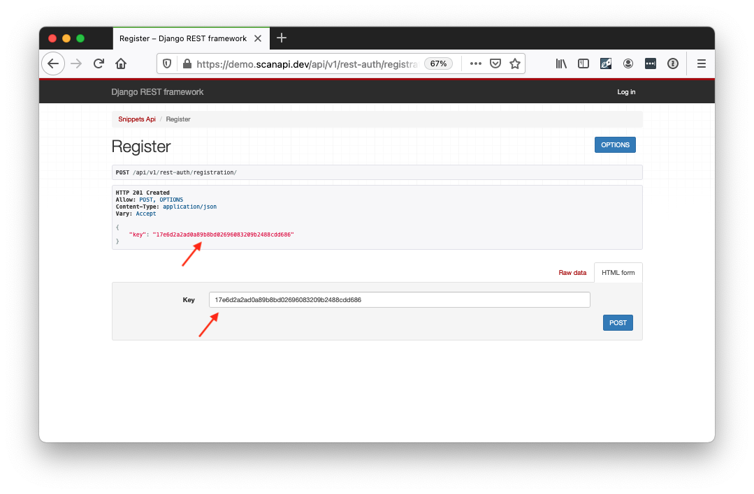 User registration complete, returning the user key.