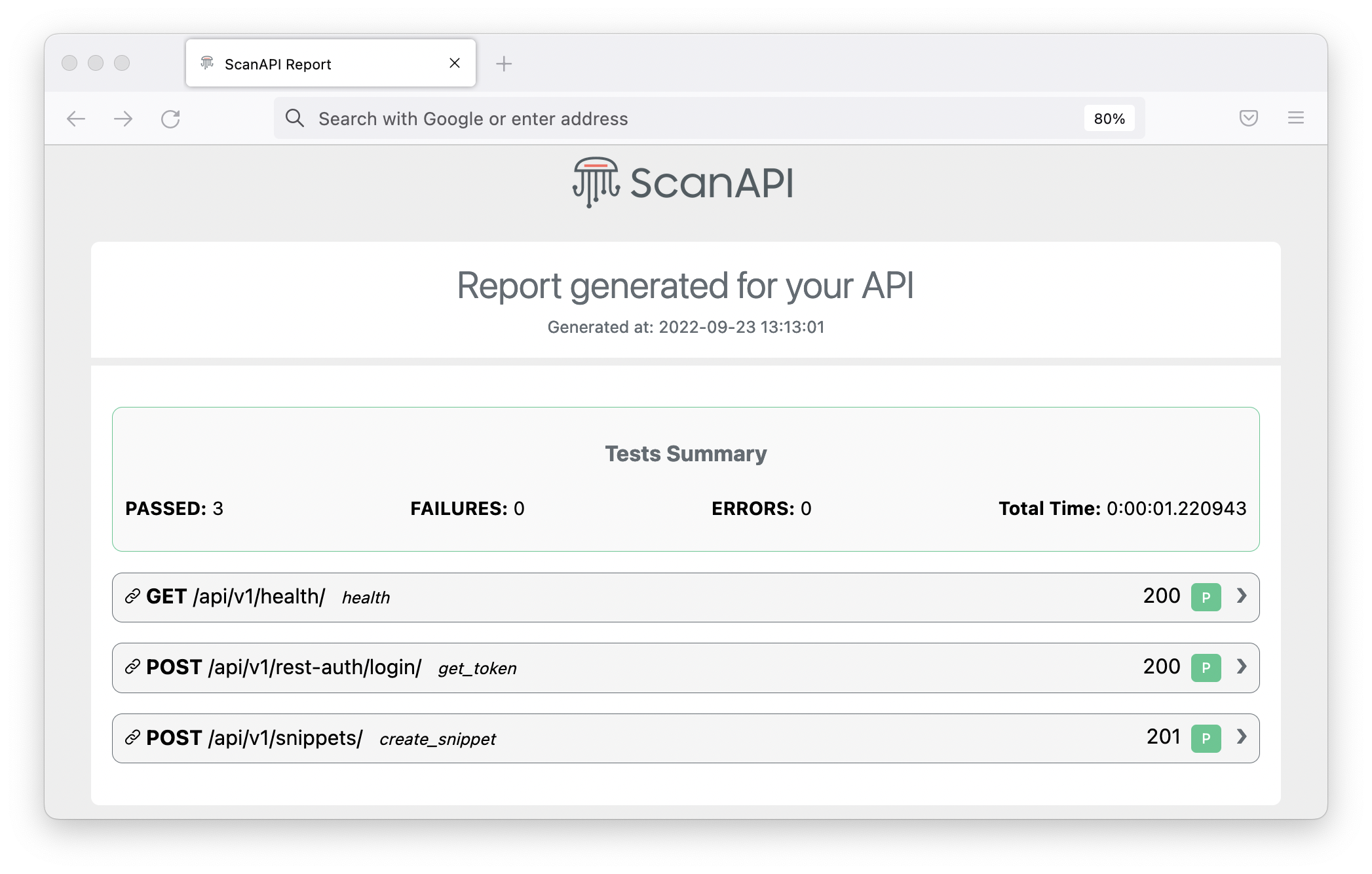 Report overview - success