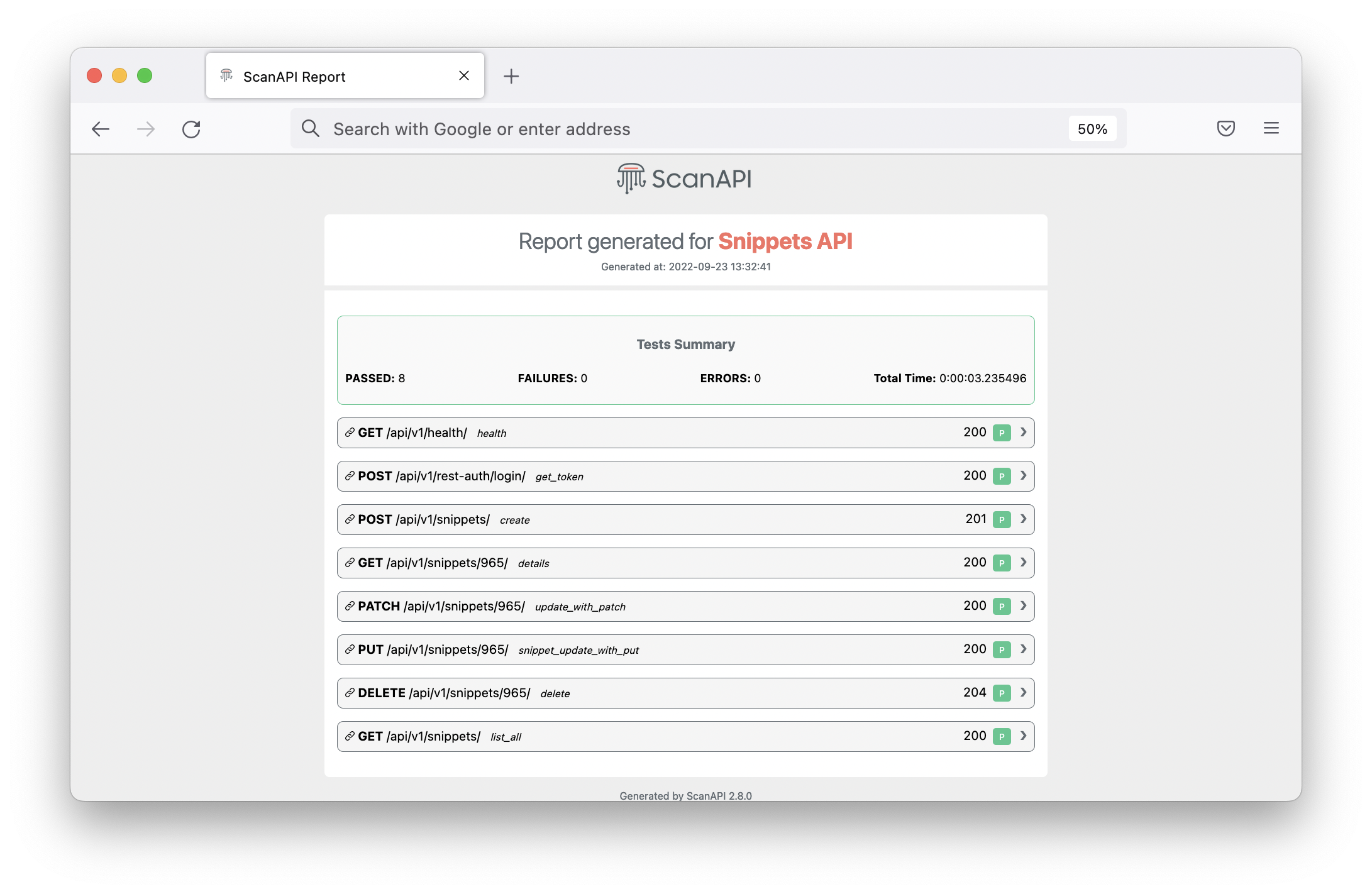 Report overview - project name